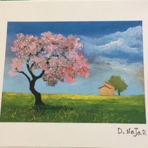 Pink Blossom Tree Art Lithograph by David Najar  NWOT